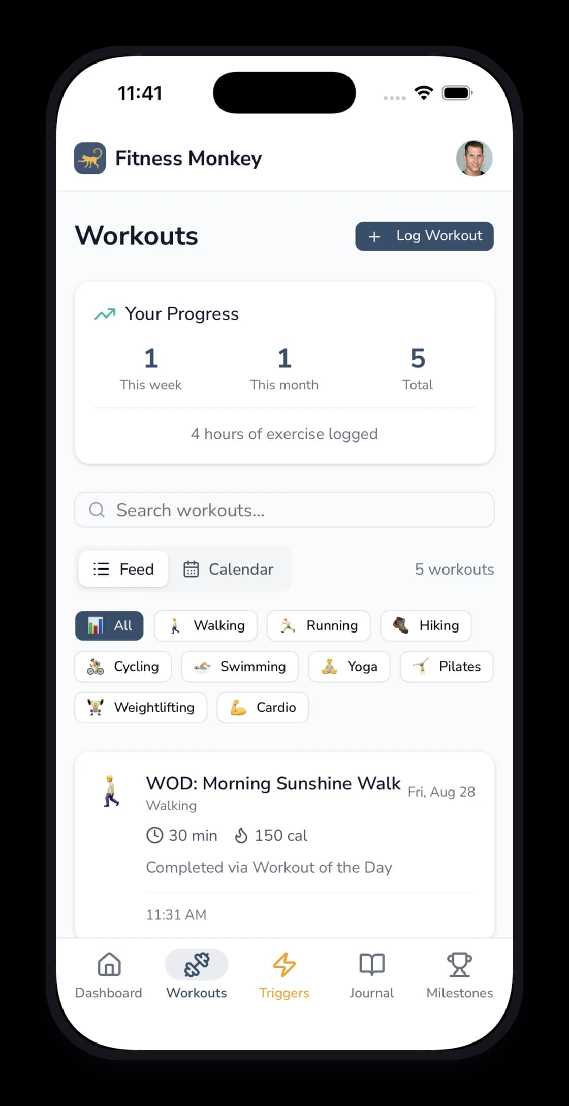 Fitness Monkey workout tracking